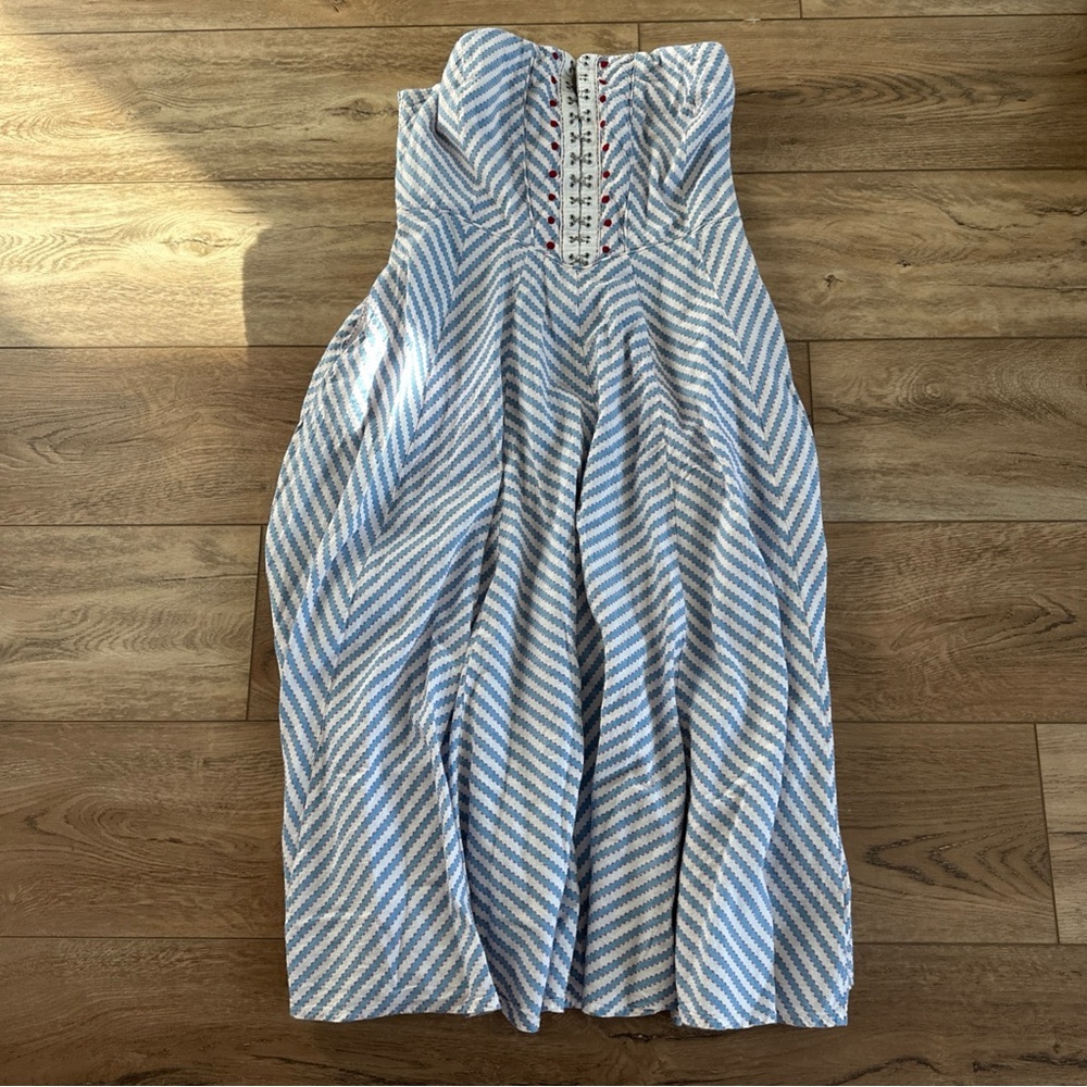 Anthropologie Maeve Blue and White Strapless Dress